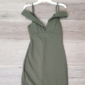 Olive Green Sweetheart Bardot Midi Dress